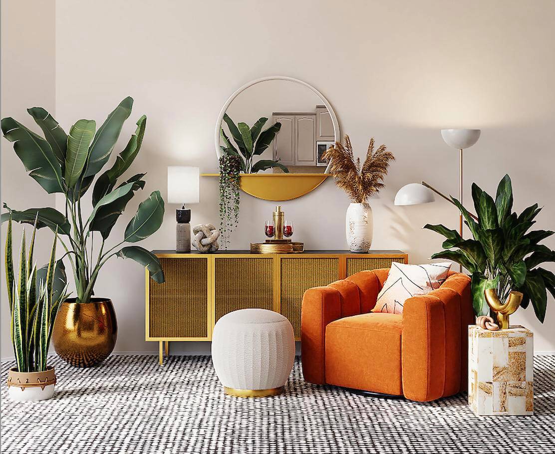 Artificial plants in a living room