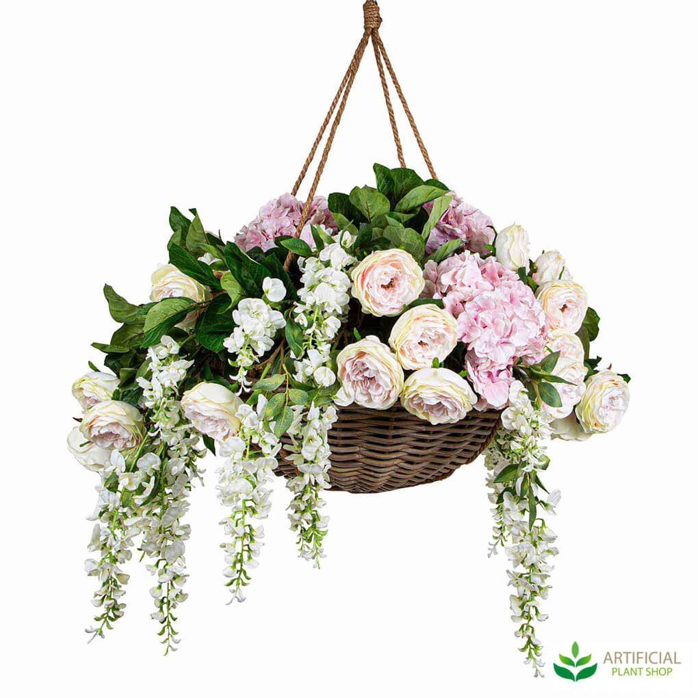 Artificial Roses in Hanging Basket