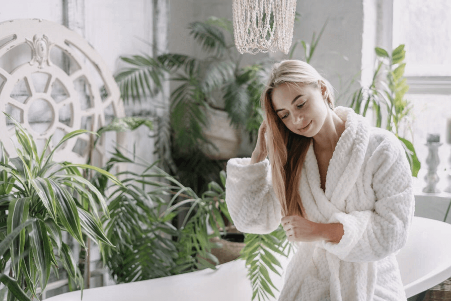 fake plants in a bathroom 