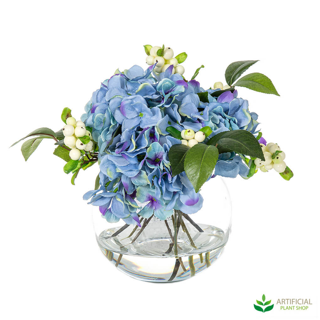 Blue Hydrangeas in Glass Vase