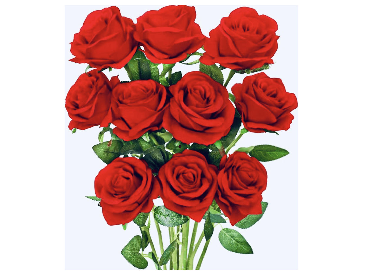 bunch of artificial red roses