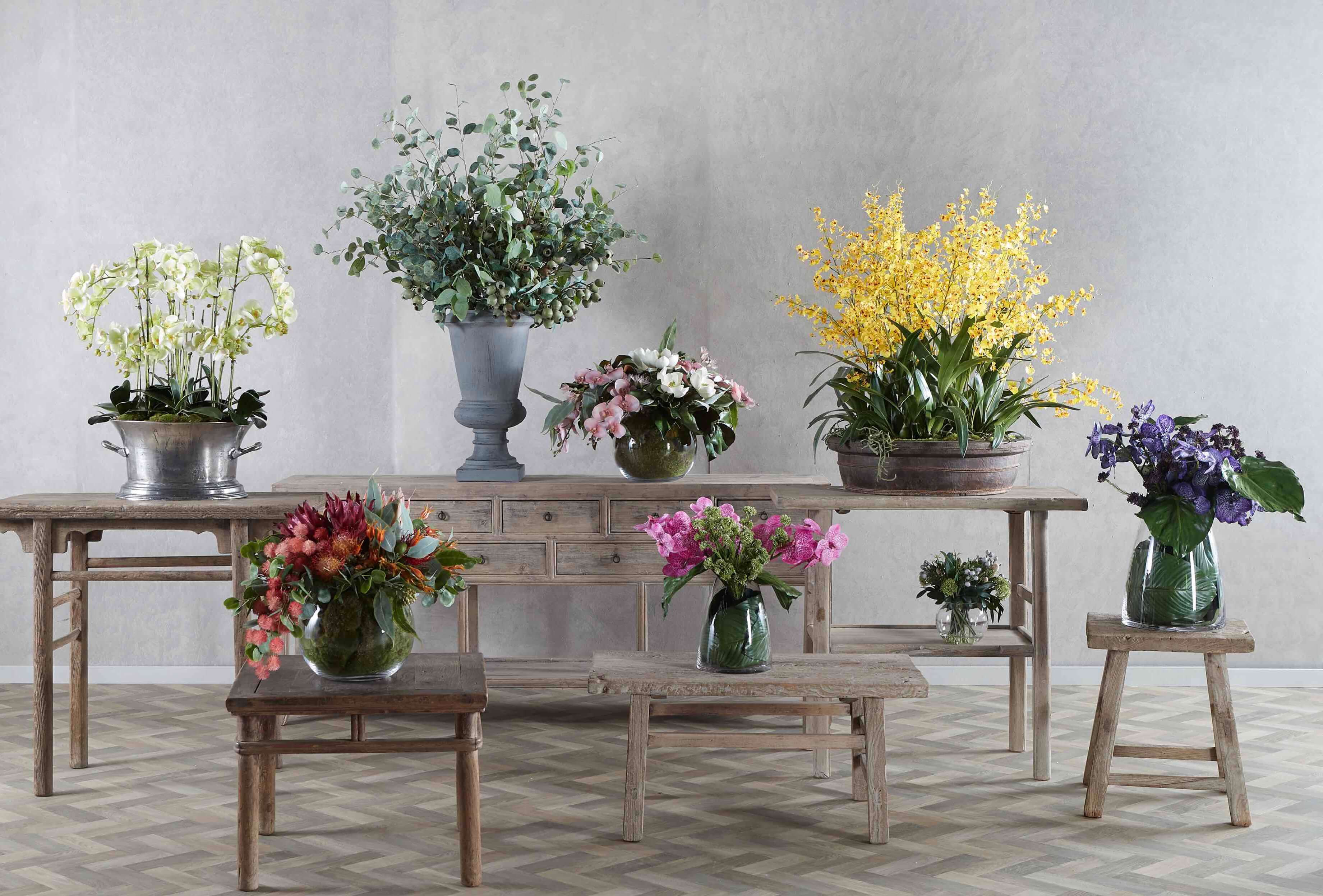 floral interior with flowers on a table