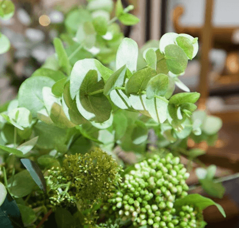 Faux greenery close up