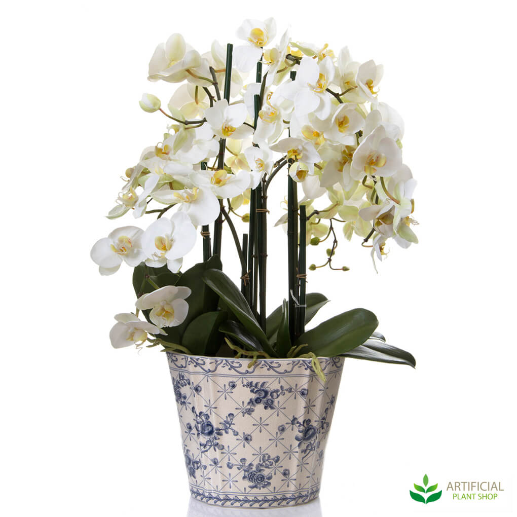 Artificial Phalaenopsis Orchid in Chinese Pot 