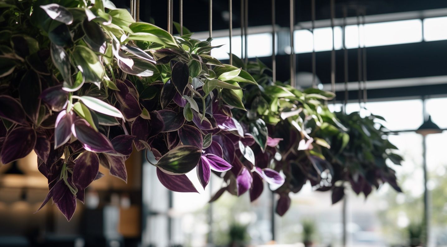 wandering jew bushes in hanging planter box